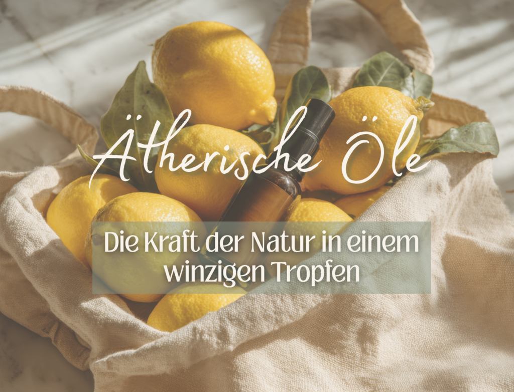 Zitronen im Körbchen, ein Fläschen mit Öl liegt dabei